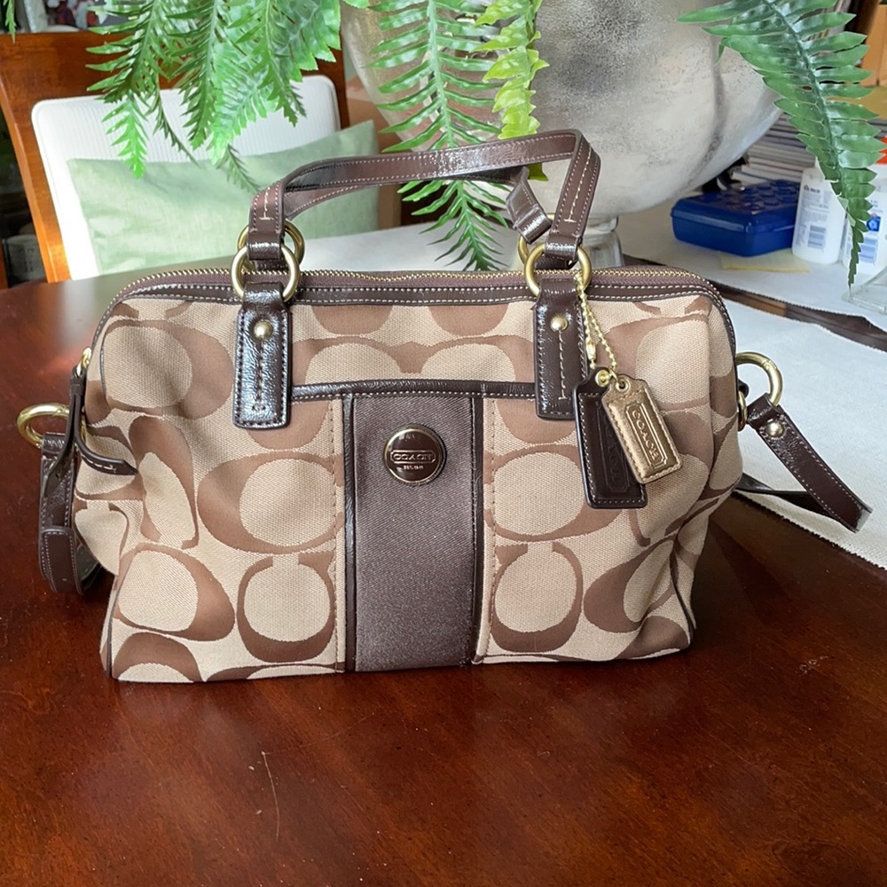 Authentic Coach Signature Stripe Satchel in Brown